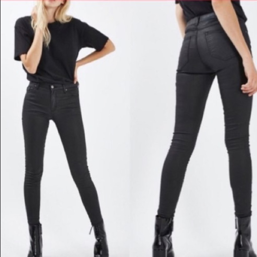 Topshop coated leigh leather denim pants